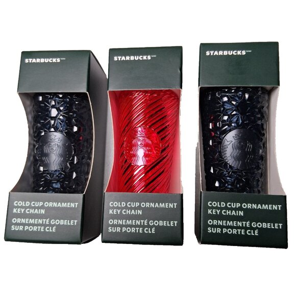 Starbucks Other - Starbucks Cold Cup Ornament Keychain Lot of 3 Plastic Blue Pink Red Collectible